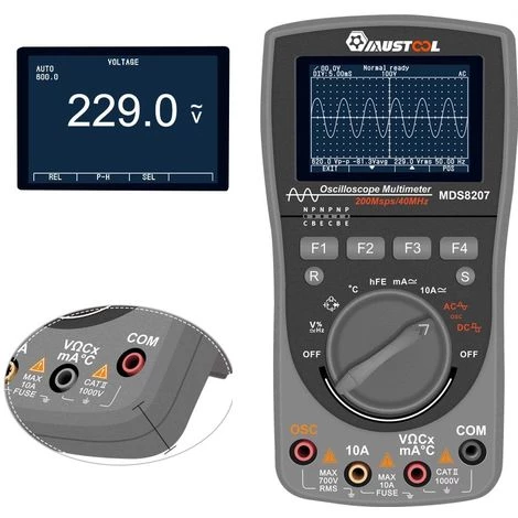 MAEREX Scopemètre De Stockage Numérique Intelligent MUSTOOL MDS8207 Amélioré 2 En 1 Numérique 40 MHz 200 Mps / S Oscilloscope AUTO à Une Touche OSC 6000 Compteurs Multimètre RMS Vrai DMM Testeur De Tension De Courant AC / DC DMM Sasicare