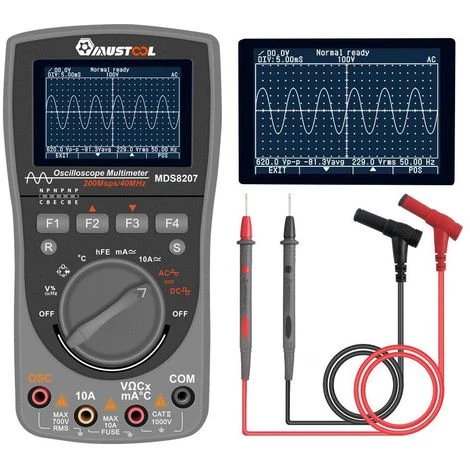 MAEREX Scopemètre De Stockage Numérique Intelligent MUSTOOL MDS8207 Amélioré 2 En 1 Numérique 40 MHz 200 Mps / S Oscilloscope AUTO à Une Touche OSC 6000 Compteurs Multimètre RMS Vrai DMM Testeur De Tension De Courant AC / DC DMM Sasicare – Image 3