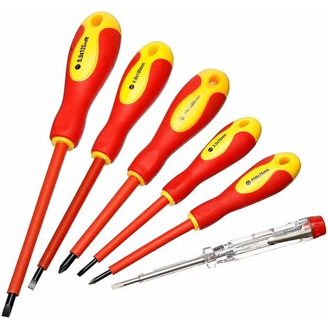 DRILLPRO 6pcs Tournevis Isolant électricien à Poignée Caoutchouc Plat LAVENTE – Image 3