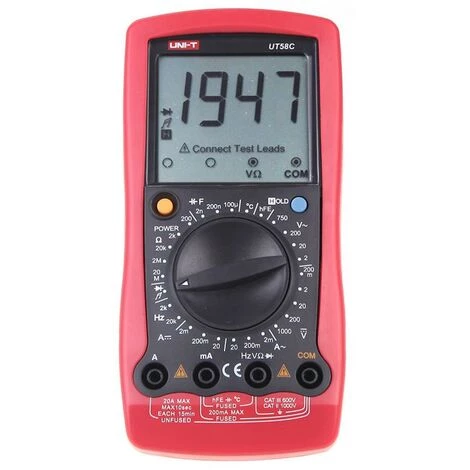 Multimètre Numérique UT58C Uni-T 1000Vdc 750Vac 20A AC/DC Transistors, Diodes, Et Résistances