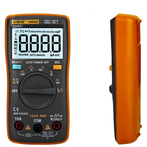 ANENG Multimetre AN8002 6000 Mots Avec Valeur RMS Vraie, Multimetre Numerique A Plage Automatique, Livresans Batterie, Orange – Image 2