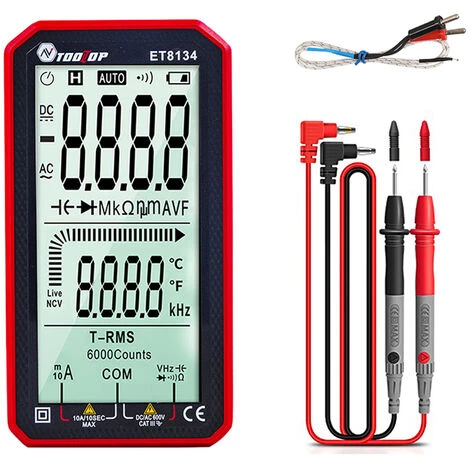 TOOLTOP ET8134 Multimetre A Ecran Haute Definition LCD Portable De 4,7 Pouces Tension Continue Et Courant Tension Alternative Et Courant De Livraison Sans Batterie Version Rouge