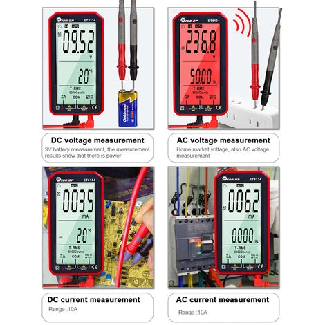 TOOLTOP ET8134 Multimetre A Ecran Haute Definition LCD Portable De 4,7 Pouces Tension Continue Et Courant Tension Alternative Et Courant De Livraison Sans Batterie Version Rouge – Image 5