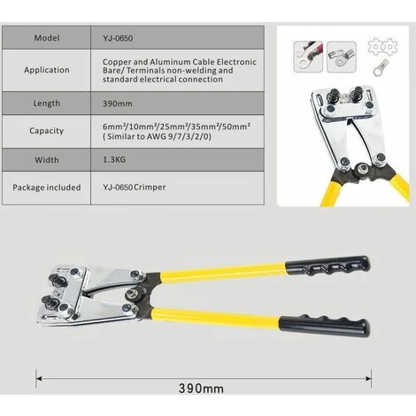 AIDUCHO Pince à Sertir Puissant Outil De Sertissage De Borne De Fil 6-50 Mm² Pince Multifonctionnel Avec Poingnée Antidérapant Pour Électricien Bricolage – Image 4