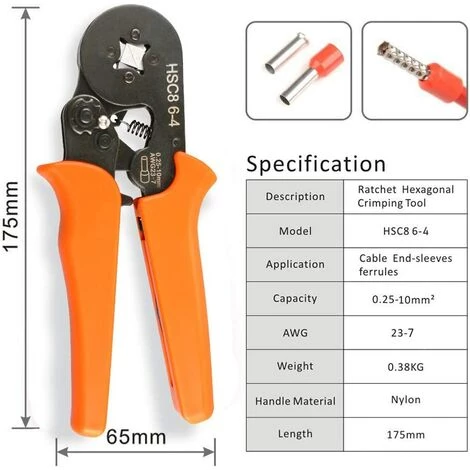 AIDUCHO Outil De Sertissage De Virole, Outils De Sertissage Réglables De Pince à Sertir Dechengbao Utilisés Pour 0,25-10mm2 (AWG 23-7) Manchons De Câble, Sertisseuse De Fil – Image 2