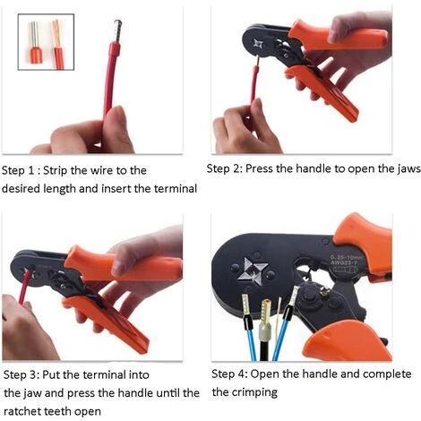 AIDUCHO Outil De Sertissage De Virole, Outils De Sertissage Réglables De Pince à Sertir Dechengbao Utilisés Pour 0,25-10mm2 (AWG 23-7) Manchons De Câble, Sertisseuse De Fil – Image 3