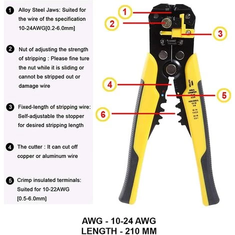 LangRay Pince à Dénuder Automatique Et Pince Coupante Coupe-fil Pour Diamètre De Câble Pince à Sertir Pince à Dénuder De Fil Sertissage Sertissage Sertissage Multifonctionnel 0.2-6mm2 – Image 4