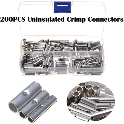 HAPPYSHOPPING 200 Pieces/boite Connecteurs Bout A Bout Non Isoles Bornes De Sertissage De Cable De Virole De Fil Electrique Non Isole Avec Etui De Rangement – Image 3