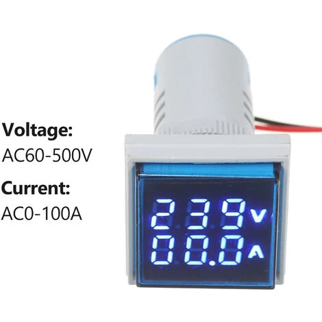HAPPYSHOPPING Mini Voltmetre-amperemetre Numerique Carre Voltametre Amperemetre Voltmetre Double Affichage A LED Indicateur De Compteur De Tension Et De Courant Moniteur AC Panel Meter AC60-500V AC0-100A, Modele: Bleu - Modele:Bleu – Image 2