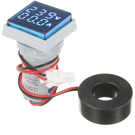 HAPPYSHOPPING Mini Voltmetre-amperemetre Numerique Carre Voltametre Amperemetre Voltmetre Double Affichage A LED Indicateur De Compteur De Tension Et De Courant Moniteur AC Panel Meter AC60-500V AC0-100A, Modele: Bleu - Modele:Bleu – Image 4