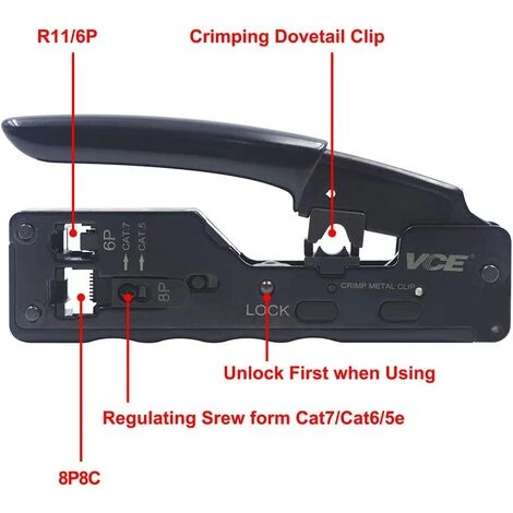 TRIOMPHE RJ45 Pince à Sertir Outil De Sertissage De Réseau Professionnel Pour Prises De Câble Ethernet RJ45 Cat7 Cat6a Cat6 Cat5 RJ11 – Image 2