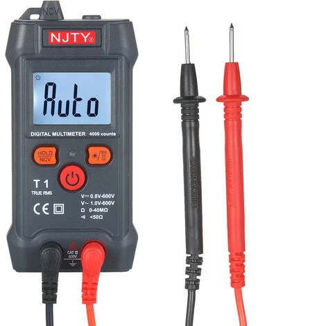 NJTY Multimetre Numerique LCD De La Taille D'une Paume Gamme Automatique NCV 4000 Comptes True RMS Testeur Universel Intelligent 600V Voltmetre Ohm Et Testeur De Tension Mesurant La Resistance De Tension AC / DC Buzzer ON-OFF, Modele: Noir – Image 3