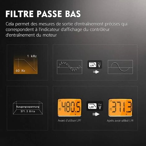 ELLE Pince Ampèremétrique Numerique AC/DC, 0-600A Multimetre Professionnel TRMS, Mesure Courant/Tension/Diode/Température/Résistance/Fréquence/Diode/Capacité/Rapport Cyclique/LPF/Low-Z – Image 2