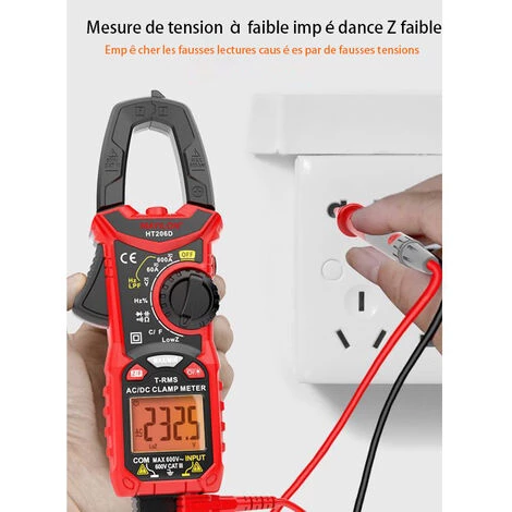 ELLE Pince Ampèremétrique Numerique AC/DC, 0-600A Multimetre Professionnel TRMS, Mesure Courant/Tension/Diode/Température/Résistance/Fréquence/Diode/Capacité/Rapport Cyclique/LPF/Low-Z – Image 3