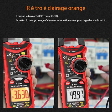 ELLE Pince Ampèremétrique Numerique AC/DC, 0-600A Multimetre Professionnel TRMS, Mesure Courant/Tension/Diode/Température/Résistance/Fréquence/Diode/Capacité/Rapport Cyclique/LPF/Low-Z – Image 4