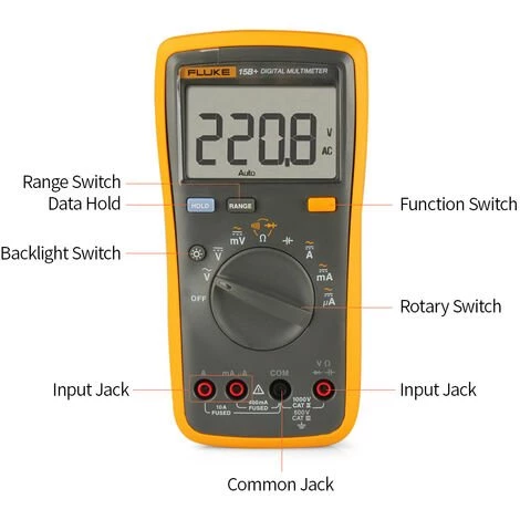 Le Multimètre Numérique FLUKE F15B+ Peut Mesurer La Tension AC/DC, Le Courant, La Résistance, La Capacité + Le Test De Continuité Sans Alimentation Par Batterie – Image 3