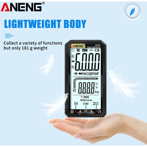 Multimètre, Ohmmètre Et Ampèremètre ANENG 4, 7 Pouces LCD Grand écran Multimètre De Poche Manuel Gamme Automatique Multimètre Numérique Intelligent Intégré Véritable Valeur Effective Modèle 620A - Noir – Image 4