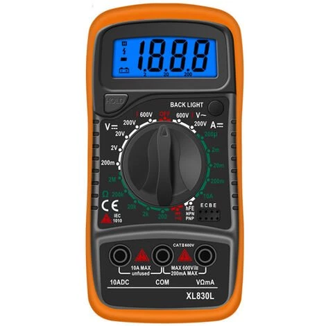 ELLE Multimètre Numérique LCD, Haute Qualité Voltmètre Ampèremètre Ohmmètre, Portable Digital Testeur Electrique Mesure Tension Courant Continuité Résistance AC DC Circuit Diodes Transistors