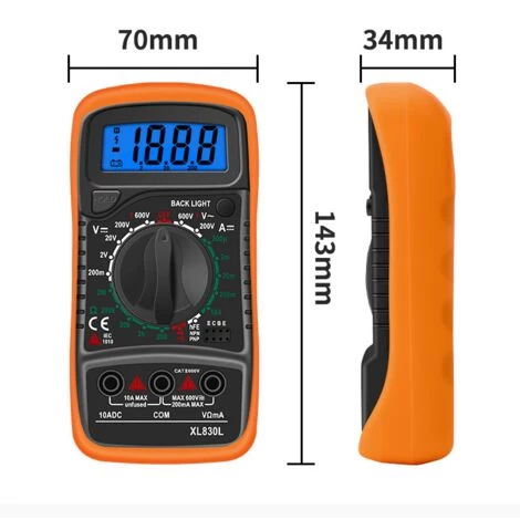 ELLE Multimètre Numérique LCD, Haute Qualité Voltmètre Ampèremètre Ohmmètre, Portable Digital Testeur Electrique Mesure Tension Courant Continuité Résistance AC DC Circuit Diodes Transistors – Image 3