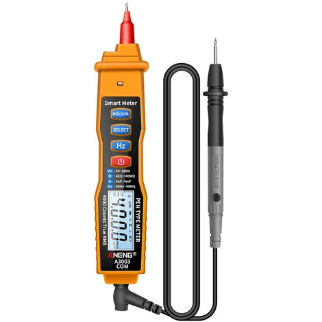 Multimètre, Ohmmètre Et Ampèremètre ANENG Digital Pen Multimètre NCV Voltmètre AC/DC Ohmmètre Résistance Capacité Frequanecy Test De Ligne En Direct Testeur De Rétroéclairage LCD Portable 4000 Points Avec Maintien Des Données Et Lampe De Poche, Jaune