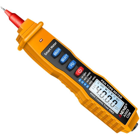 Multimètre, Ohmmètre Et Ampèremètre ANENG Digital Pen Multimètre NCV Voltmètre AC/DC Ohmmètre Résistance Capacité Frequanecy Test De Ligne En Direct Testeur De Rétroéclairage LCD Portable 4000 Points Avec Maintien Des Données Et Lampe De Poche, Jaune – Image 2