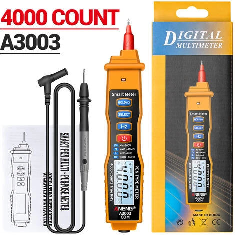 Multimètre, Ohmmètre Et Ampèremètre ANENG Digital Pen Multimètre NCV Voltmètre AC/DC Ohmmètre Résistance Capacité Frequanecy Test De Ligne En Direct Testeur De Rétroéclairage LCD Portable 4000 Points Avec Maintien Des Données Et Lampe De Poche, Jaune – Image 5