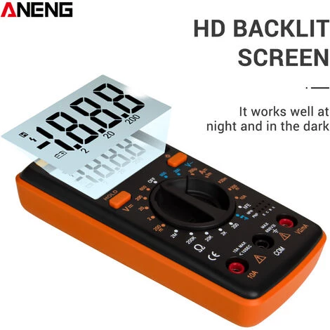 Multimètre, Ohmmètre Et Ampèremètre Multimètre Numérique Portable ANENG M1 Rétro-éclairage LCD Haute Précision Tension Ca/cc Courant Résistance Transistor Testeur De Continuité Protection Contre Les Surcharges, Orange - Orange – Image 2