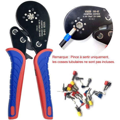 HAPPYSHOPPING Pince à Sertir Les Cosses De Tubes Capacité De Sertissage 0.08-16mm² Pince à Sertir Les Cosses De Tubes Noir, Rouge Et Bleu – Image 4