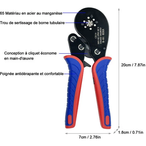 HAPPYSHOPPING Pince à Sertir Les Cosses De Tubes Capacité De Sertissage 0.08-16mm² Pince à Sertir Les Cosses De Tubes Noir, Rouge Et Bleu – Image 5