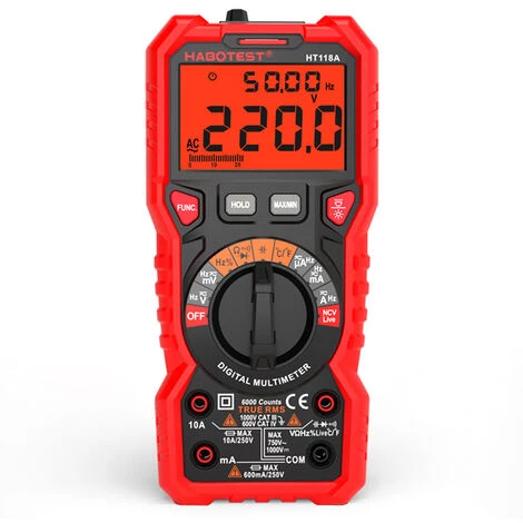 Multimètre, Ohmmètre Et Ampèremètre Multimètre Numérique HABOTEST HT118A Multimètre à Portée Automatique 6000 Points True RMS Mesurant La Tension AC/DC Résistance De Courant Capacité Fréquence Température NCV Diode De Test Avec Lampe De Poche Rétroéclairé – Image 2