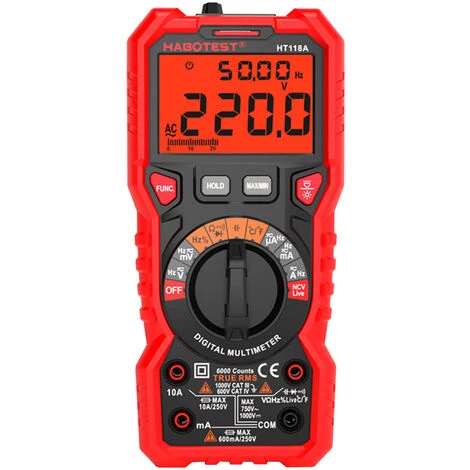 Multimètre, Ohmmètre Et Ampèremètre Multimètre Numérique HABOTEST HT118A Multimètre à Portée Automatique 6000 Points True RMS Mesurant La Tension AC/DC Résistance De Courant Capacité Fréquence Température NCV Diode De Test Avec Lampe De Poche Rétroéclairé – Image 3