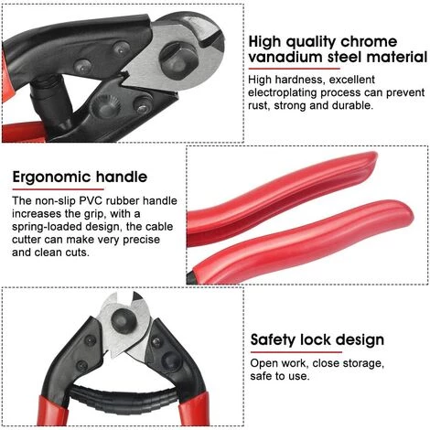 Pince Coupe-câbles Multifonction Coupe-Fil De Vélo En Acier Coupe-fil à Cliquet Pince Coupante De Câble Robuste Avec Poignée Rouge Outil De Réparation Pour Vélo Macaron – Image 3