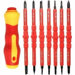 Tournevis Isolants Tournevis Interchangeable, Tournevis D'Électricien Isolé, 14 En 1 Acier Chrome Vanadium Ensemble Tournevis Avec Poignée Souple Pour Réparation D'Un Électricien (Rouge)Macaron
