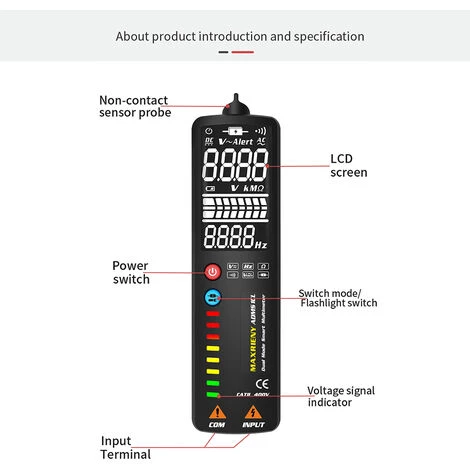 MAXRIENY Multimètre à Détection Intelligente à Double Mode Détecteur De Tension AC/DC Résistance à La Tension Fréquencemètre Mesure De Continuité Fil Sous Tension Dans Les Compteurs Muraux Affichage De 2000 Points - 1 – Image 4