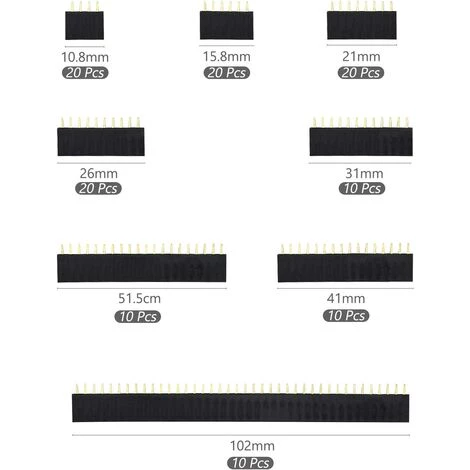 MONLY Kit D'assortiment D'en-tête De Broche Femelle De 2,54 Mm, 120pcs Connecteur Embase Pins LED Connecteur Broches Pour Bouclier Empilable – Image 2
