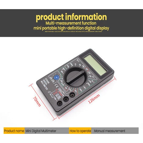 MERKMAK Multimetre Numerique Lcd Dt-830B, Mini Multimetre Portable Pour Voltmetre Ammetre Ac/Dc 750/1000V Ohm Testeur Metre Avec Sonde Noir – Image 2