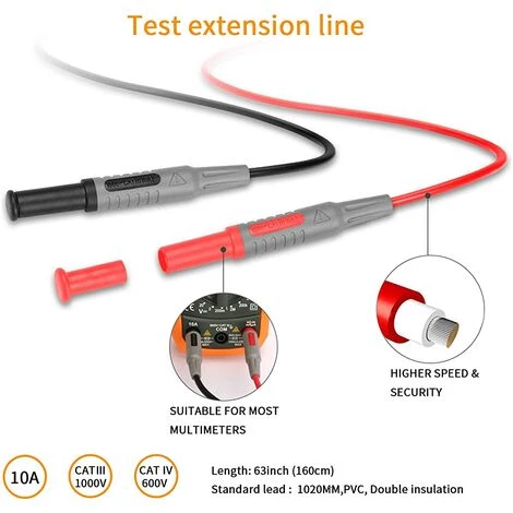 TANABATA Sondes De Multimètre 10-in-1 Kit De Fils De Test 10 Pieces Mene Au Metre De Electronic Automotive Sondes Kit Pour Multimetre Et Pince Metre Avec Pinces Alligator Et Banana Plug – Image 2