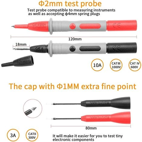 TANABATA Sondes De Multimètre 10-in-1 Kit De Fils De Test 10 Pieces Mene Au Metre De Electronic Automotive Sondes Kit Pour Multimetre Et Pince Metre Avec Pinces Alligator Et Banana Plug – Image 3