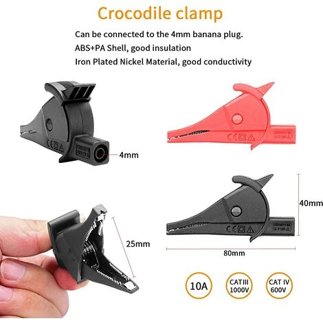 TANABATA Sondes De Multimètre 10-in-1 Kit De Fils De Test 10 Pieces Mene Au Metre De Electronic Automotive Sondes Kit Pour Multimetre Et Pince Metre Avec Pinces Alligator Et Banana Plug – Image 4