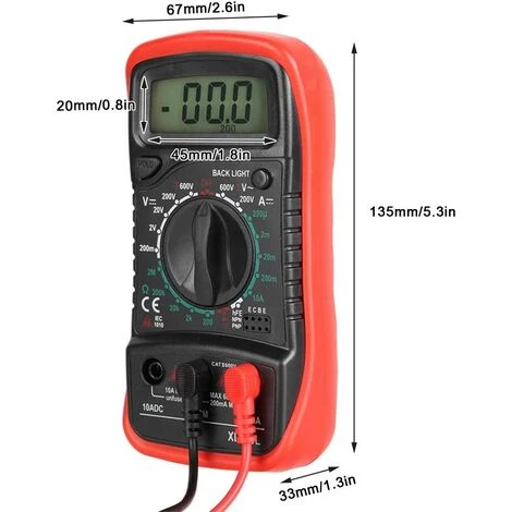 TRIOMPHE Multimètre Numérique XL830L,T-Audace Multimètre Numérique LCD Portable, Testeur De Tension De Courant, Plastique Et Silicone (XL830L Rouge) – Image 2