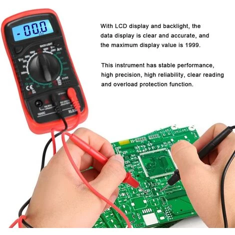 TRIOMPHE Multimètre Numérique XL830L,T-Audace Multimètre Numérique LCD Portable, Testeur De Tension De Courant, Plastique Et Silicone (XL830L Rouge) – Image 5