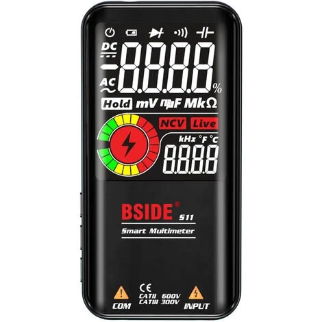 Bside S11 Intelligent 9999 Comtes Multimetre Lcd Numerique Rechargeable Compteur Universel Test De Resistance Ac / Dc Voltmetre Ohmmetre Frequence Diode Continuite Capacitance Ncv Ligne En Direct Avec Flash Data Hold, Noir