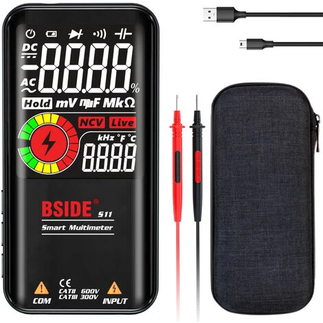 Bside S11 Intelligent 9999 Comtes Multimetre Lcd Numerique Rechargeable Compteur Universel Test De Resistance Ac / Dc Voltmetre Ohmmetre Frequence Diode Continuite Capacitance Ncv Ligne En Direct Avec Flash Data Hold, Noir – Image 2