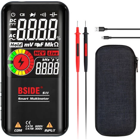 Bside S11 Intelligent 9999 Comtes Multimetre Lcd Numerique Rechargeable Compteur Universel Test De Resistance Ac / Dc Voltmetre Ohmmetre Frequence Diode Continuite Capacitance Ncv Ligne En Direct Avec Flash Data Hold, Noir – Image 3