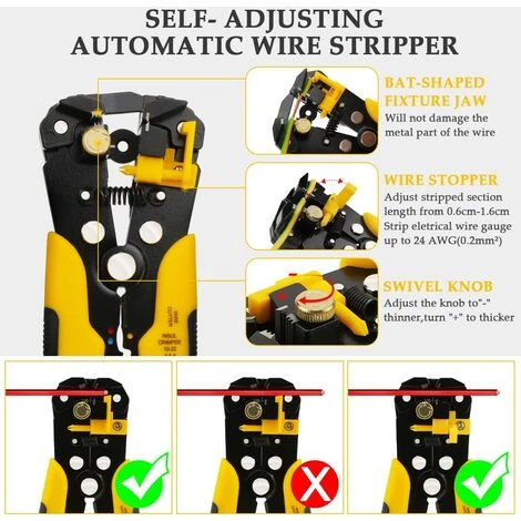 BEARSU Pince à Dénuder Automatique AWG 10-24, Pince à Dénuder 3 En 1 Pince à Sertir Multifonction Longueur De Coupe 8 Pouces Réglage Dénudeur De Câble Entretien électronique Usage Domestique – Image 2