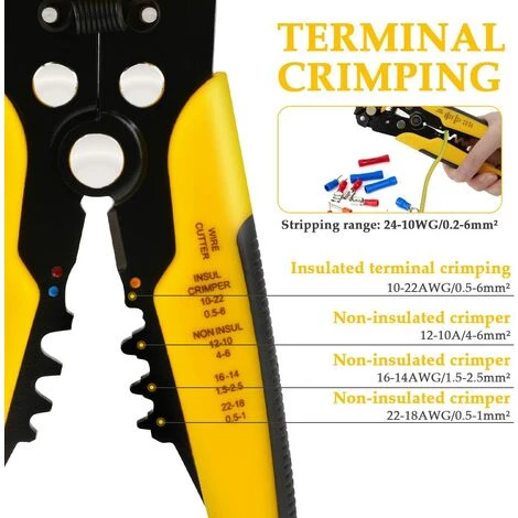 BEARSU Pince à Dénuder Automatique AWG 10-24, Pince à Dénuder 3 En 1 Pince à Sertir Multifonction Longueur De Coupe 8 Pouces Réglage Dénudeur De Câble Entretien électronique Usage Domestique – Image 3