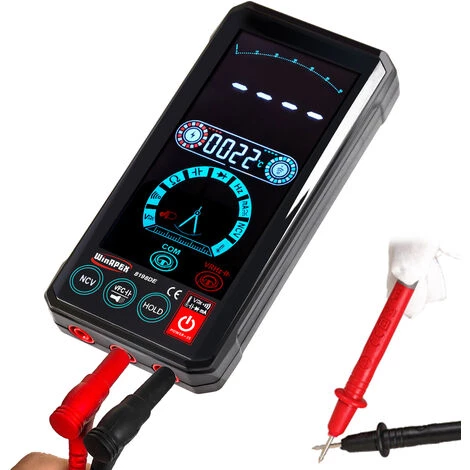 TANCYCO WinAPEX Multimètre Portable Commande Vocale Intelligente Diffusion Multimètre À Écran Tactile 4,4 Pouces TRMS Tension Courant Résistance Diode Capacité Fréquence Mesure De La Température Multimètre Multifonction Avec Lampe De Poche Rétroéclairée