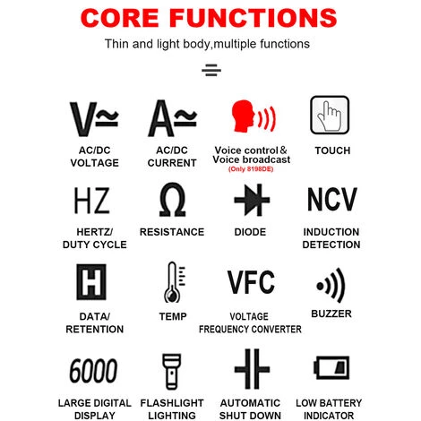 TANCYCO WinAPEX Multimètre Portable Commande Vocale Intelligente Diffusion Multimètre À Écran Tactile 4,4 Pouces TRMS Tension Courant Résistance Diode Capacité Fréquence Mesure De La Température Multimètre Multifonction Avec Lampe De Poche Rétroéclairée – Image 4