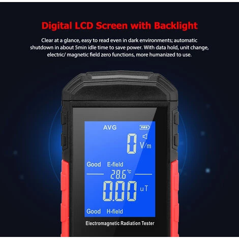 HAPPYSHOPPING Appareil De Mesure Des Rayonnements électromagnétiques Appareil De Mesure Des Rayonnements électromagnétiques à écran Digital Rétro-éclairé Mode Moyenne/crête Fonction Alarme Sonore WT3122 Noir+Rouge (batterie Intégrée) – Image 4