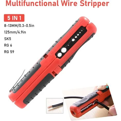 FOZIY Outil Universel à Dégainer, SK5 / RG6 / RG59 Câble Basse Tension, Denudeuse Cable Electrique Pour Câbles Ø 8 Mm - 13 Mm,une Pièce, Rouge,Fonepro – Image 3